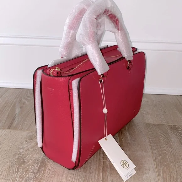 NWT Tory Burch Robinson Small Zip Tote Dark Peony - Picture 5 of 12